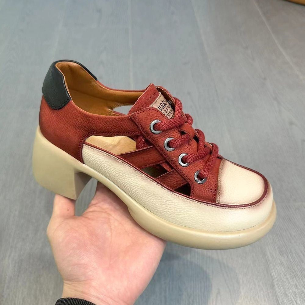 Sandales romaines creuses à plateforme et bout rond en toile et caoutchouc pour femmes