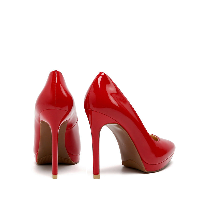 Chaussures professionnelles à bout pointu et plateforme en cuir verni, grande taille