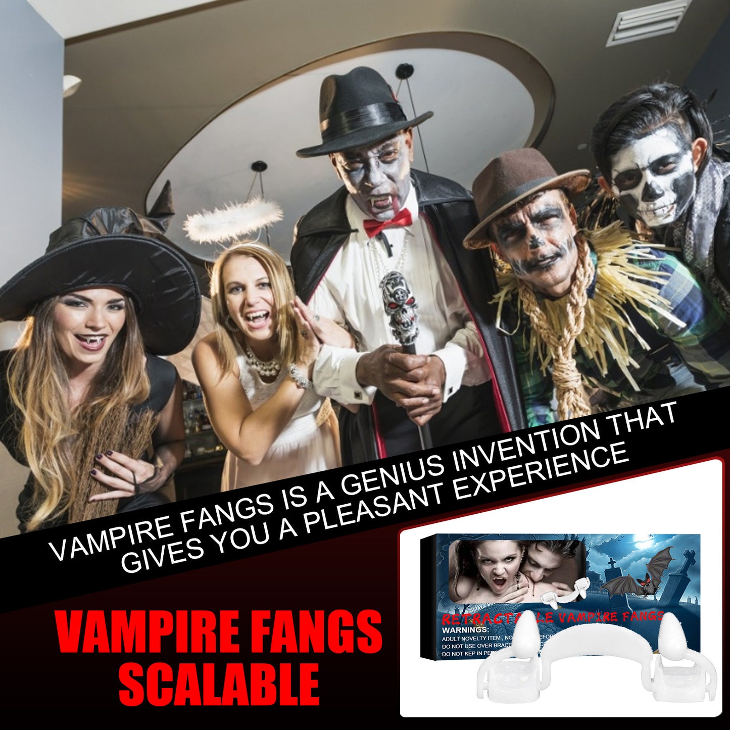 Dentaduras postizas de vampiro para Halloween Dientes de tigre falsos retráctiles para Halloween Decoraciones de cosplay para fiestas de Halloween