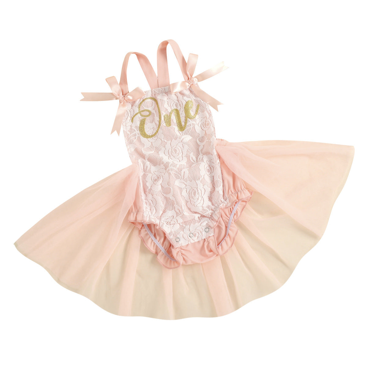 Mameluco de malla de encaje bicolor naranja con estampado de letras