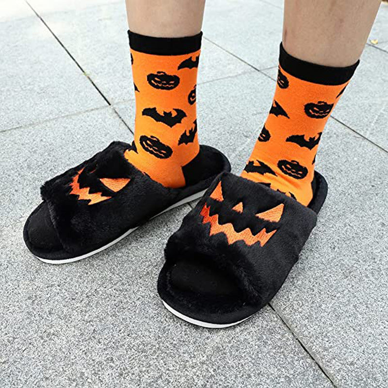 Chaussures d'Halloween, pantoufles d'hiver mignonnes et chaudes pour femmes
