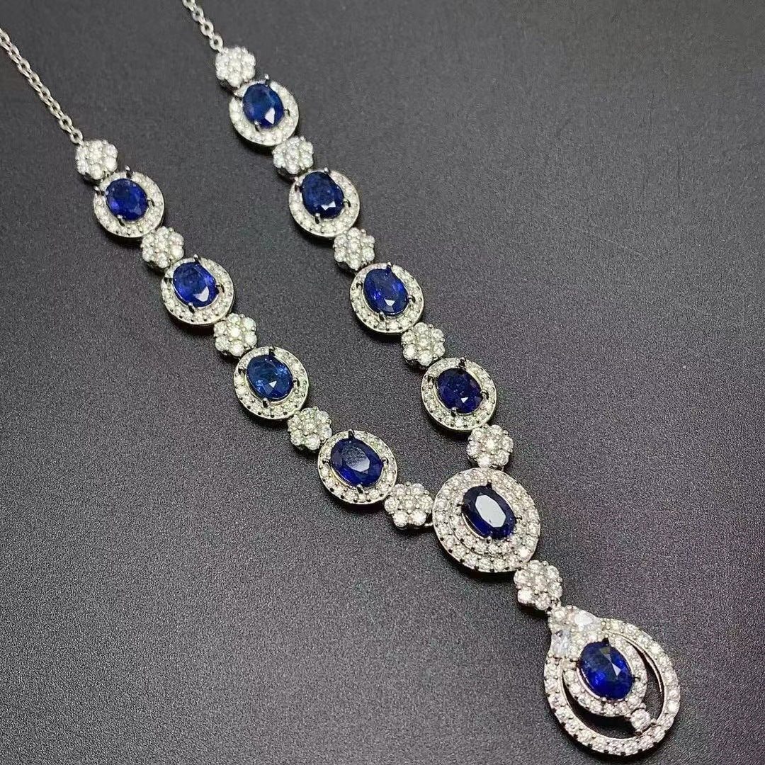 Collar de zafiro natural de Sri Lanka con incrustaciones de plata 925