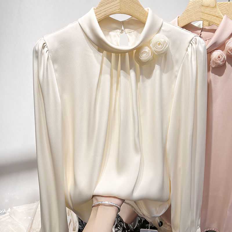 Women's Fashion Temperament Stand Collar Flower Long Sleeve Chiffon Shirt