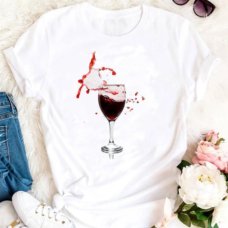 Ropa estampada para mujer Wine Lady manga corta Casual