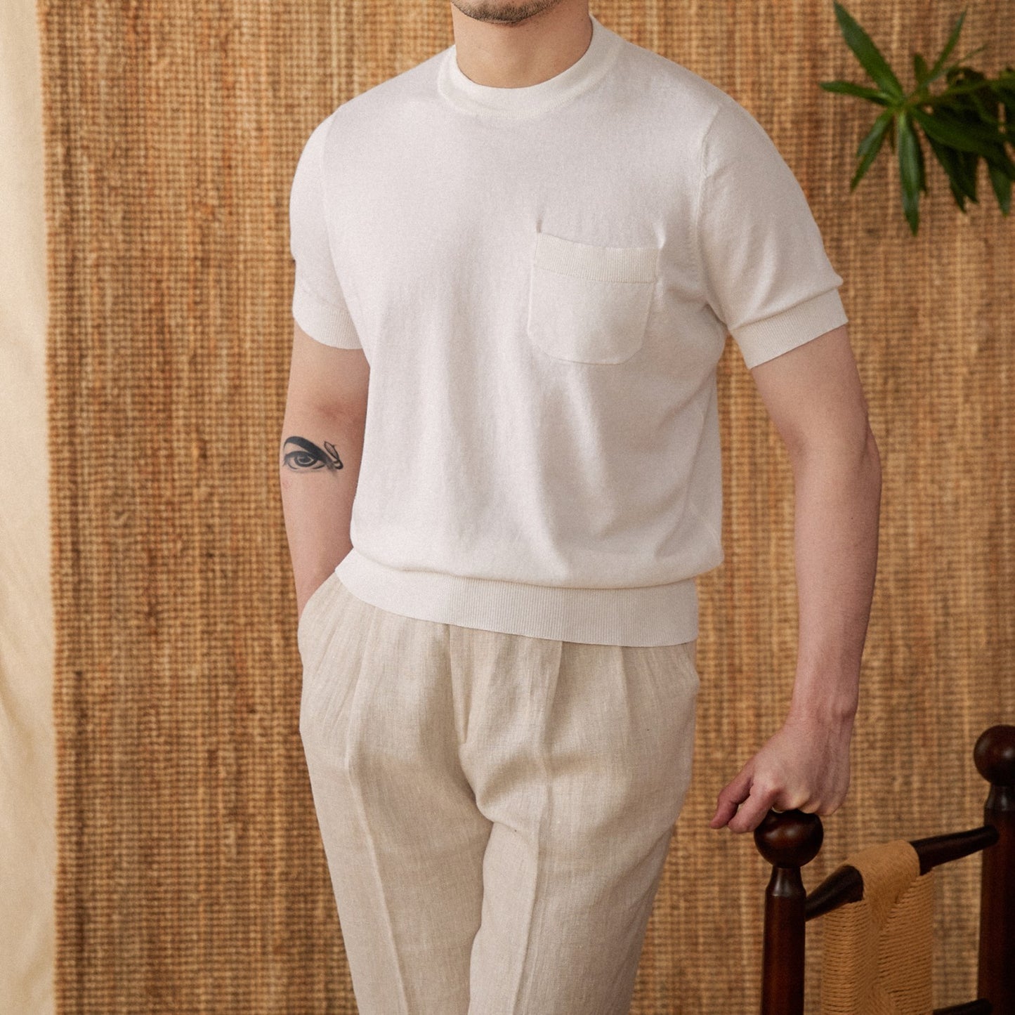 T-shirt tricoté de couleur unie pour homme tendance