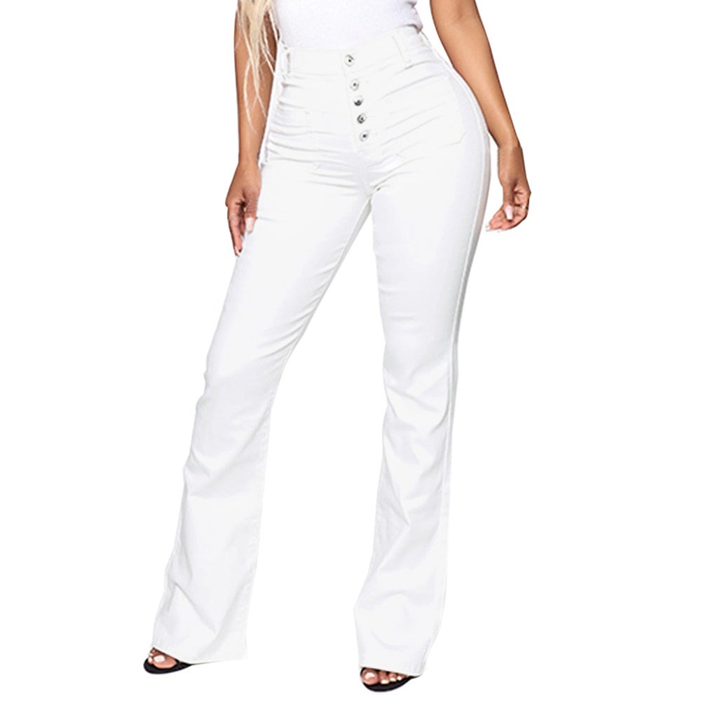 European And American New Style Ladies Buttoned Patch Pockets Washed Trousers Jeans