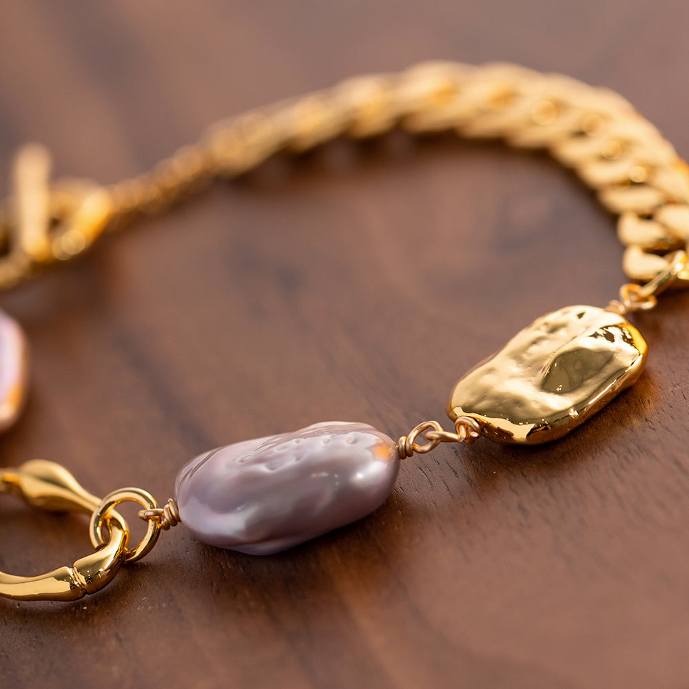 Pulsera de mujer con cadena de eslabones cubanos, barroco, pastel, perla natural, cuadrado irregular