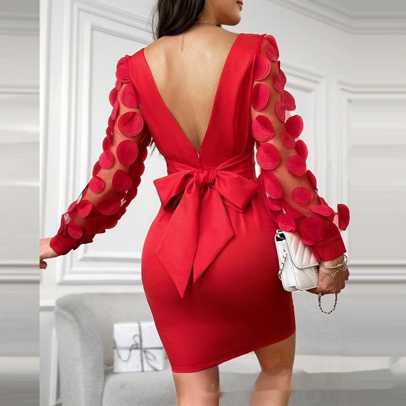 Jupe décontractée à lacets et dos nu en maille jacquard rouge