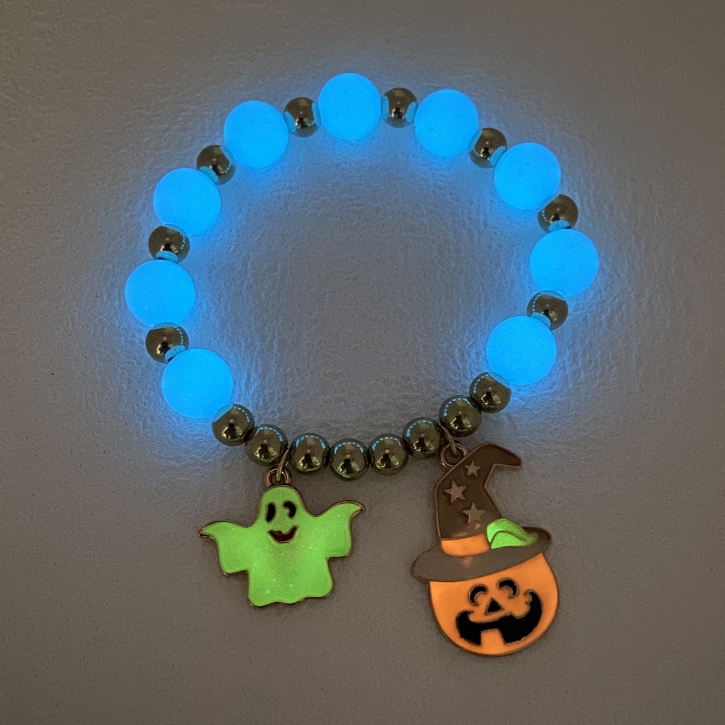 Bracelet d'Halloween avec tête de citrouille et fantôme lumineux