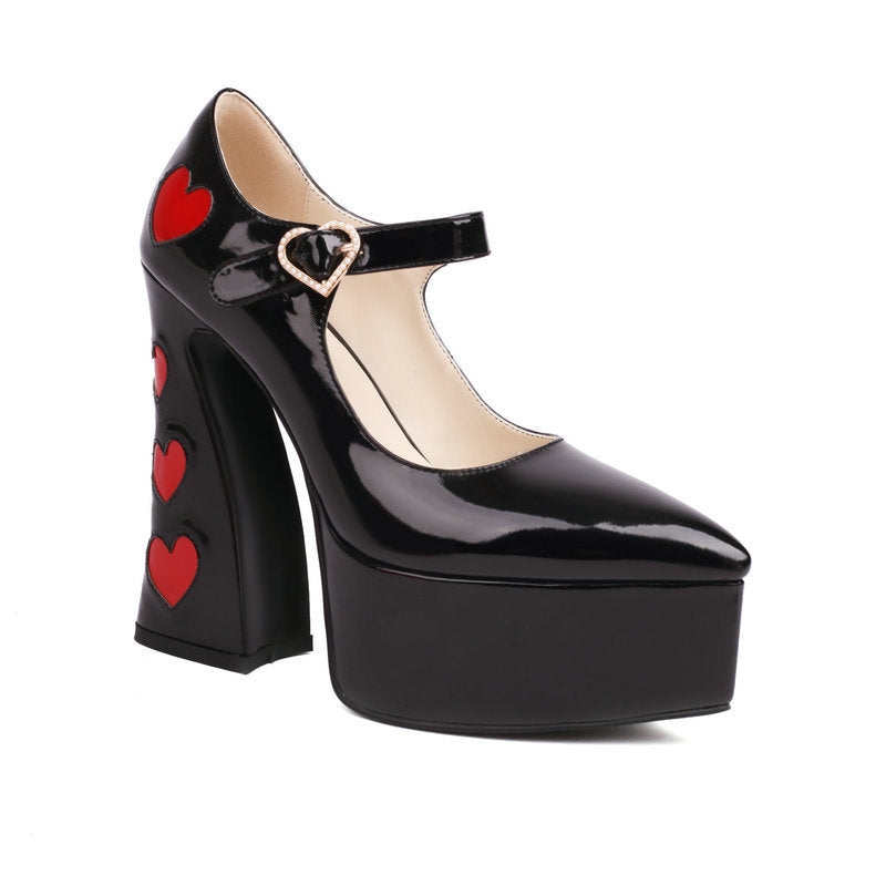 Zapatos de tacón muy alto con plataforma, suela gruesa y puntiaguda de charol, resistentes al agua
