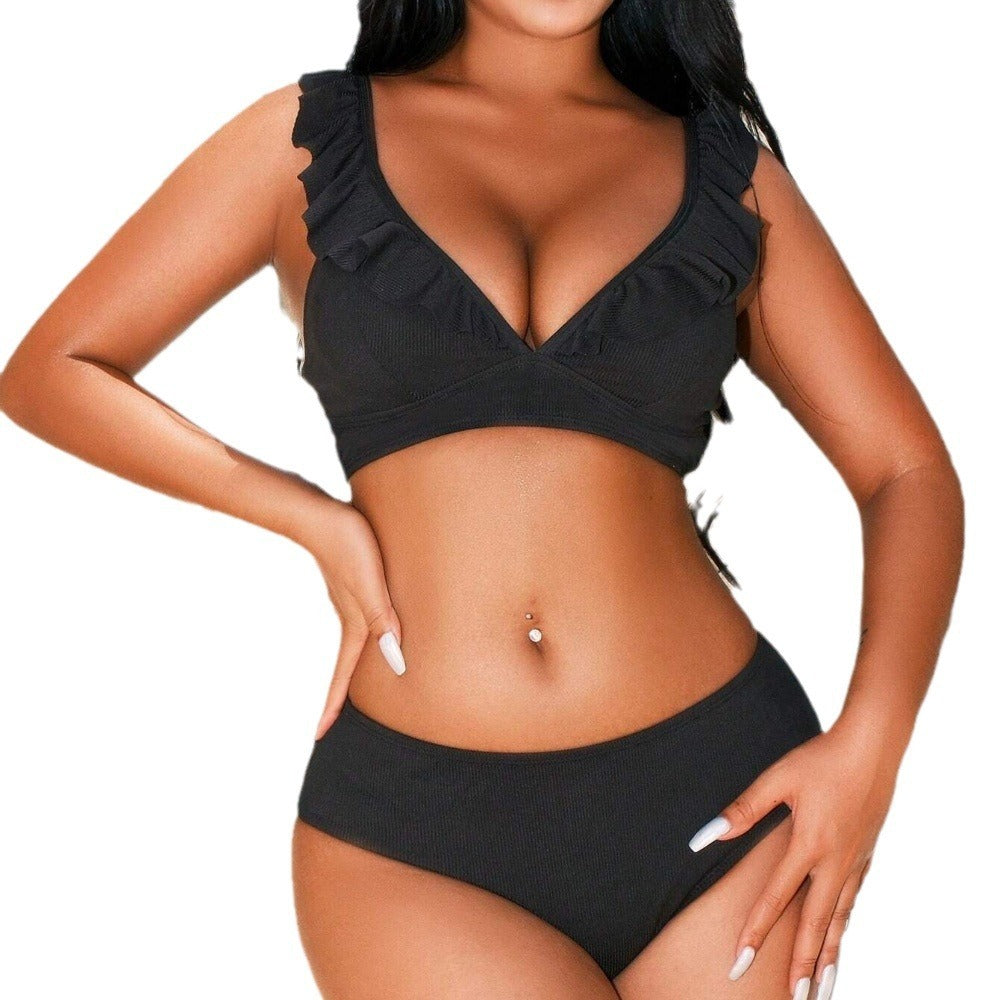 Bikini fendu à rayures, frais et rétro, petite poitrine