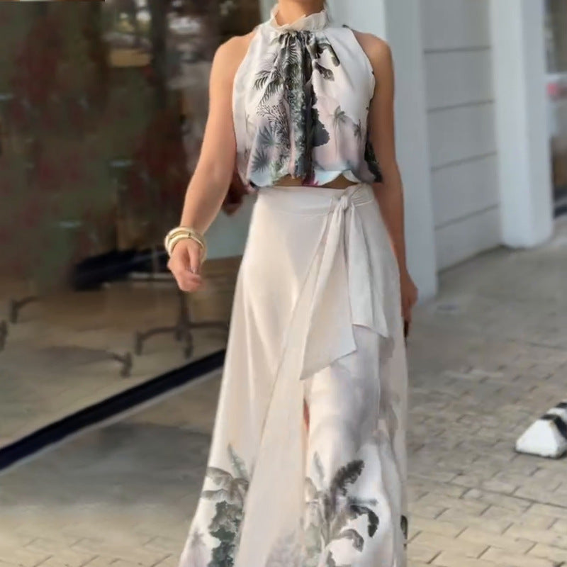 Combinaison d'été sans manches en dentelle imprimée