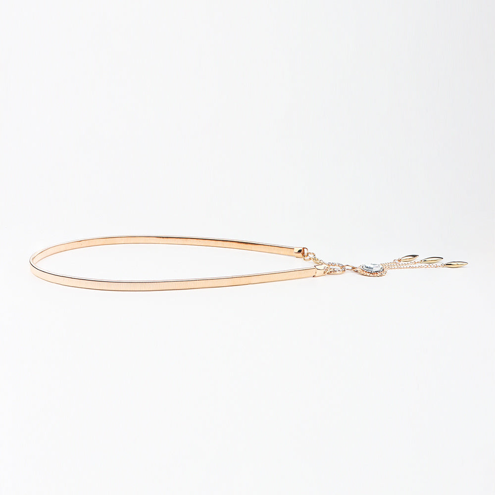 Fashion Small Incense Wind Metal Oval Rhinestone Waist Chain Women's Fringe Pendant With Dress Decoration Women's Waist Seal