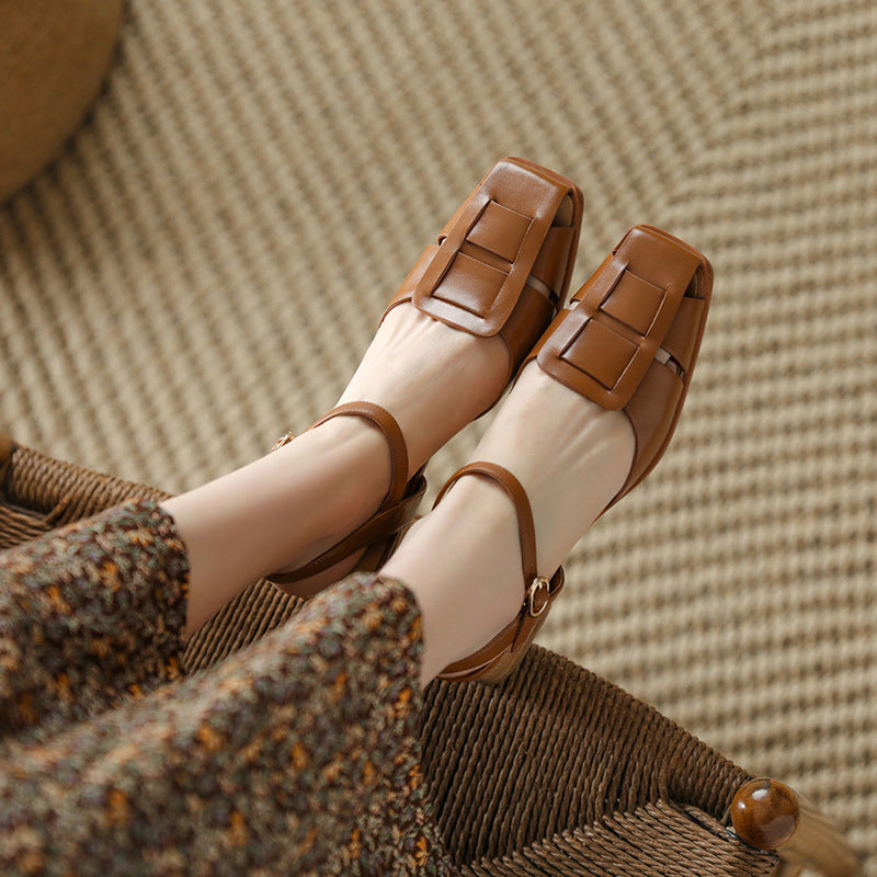Zapatos sencillos de tacón medio y punta cuadrada para mujer