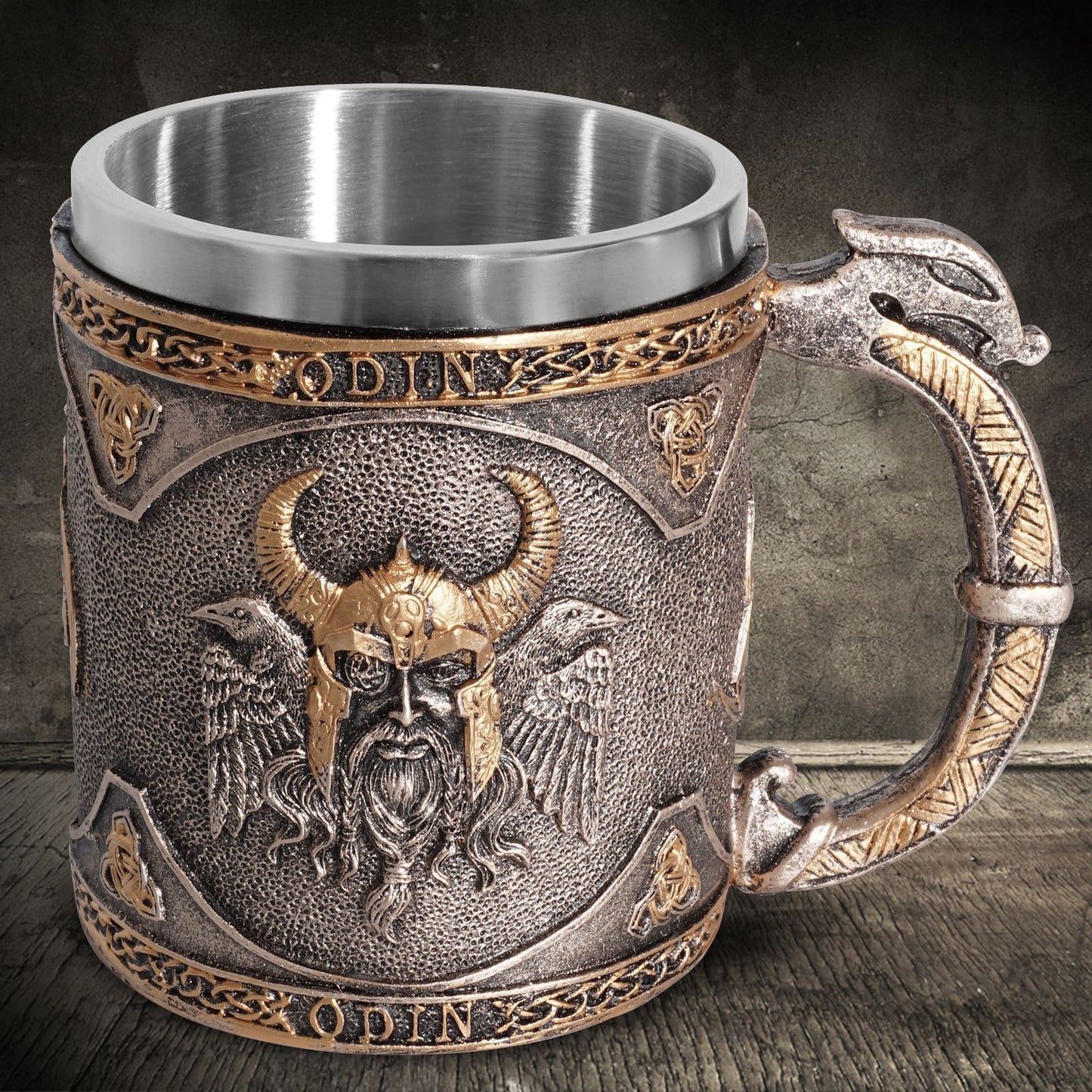 Vajilla personalizada Viking acero inoxidable forro calavera copa de vino resina