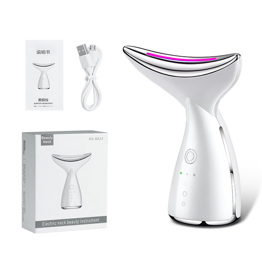 Dispositivo de belleza facial de cuello microcorriente EMS con 3 colores terapia de fotones LED estiramiento de la piel Reduce los dispositivos de estiramiento facial de papada