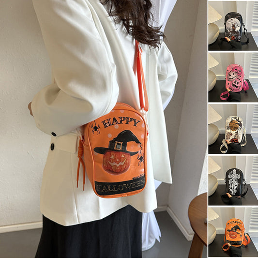Sac à bandoulière pour téléphone portable avec motif graffiti d'Halloween pour filles, motif citrouille, fantôme, chauve-souris, amusant, pour femmes, mini sacs à bandoulière créatifs
