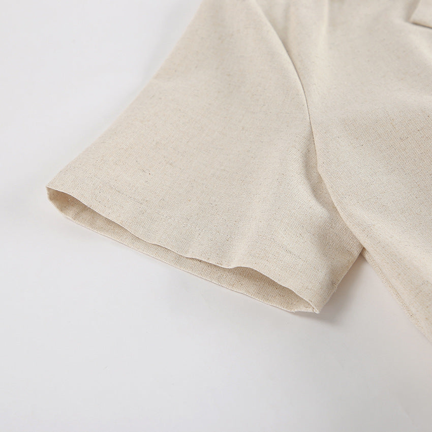 Combinaison décontractée taille haute en coton et lin à la française