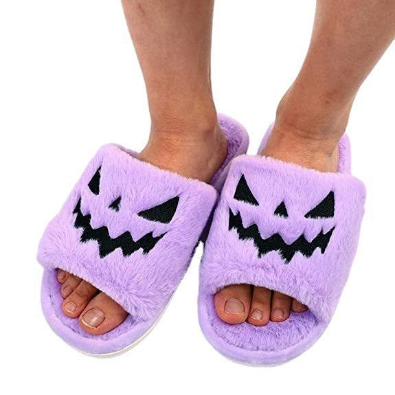 Chaussures d'Halloween, pantoufles d'hiver mignonnes et chaudes pour femmes