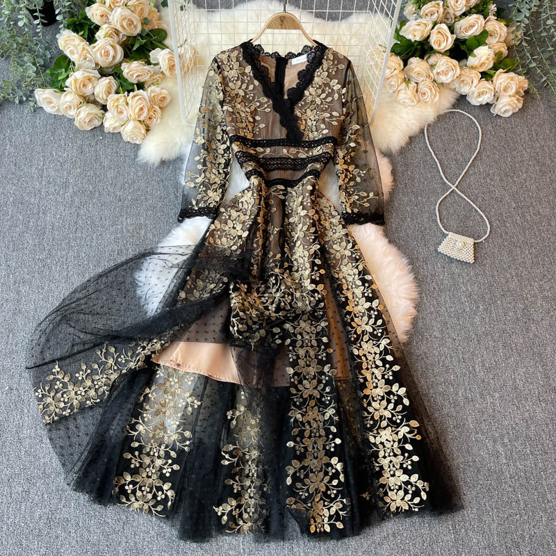 Robe à fleurs mi-manches pour femme haut de gamme