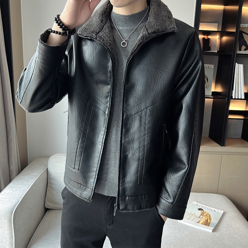 Vestes en cuir rembourrées en velours style Hong Kong pour hommes, grandes tailles