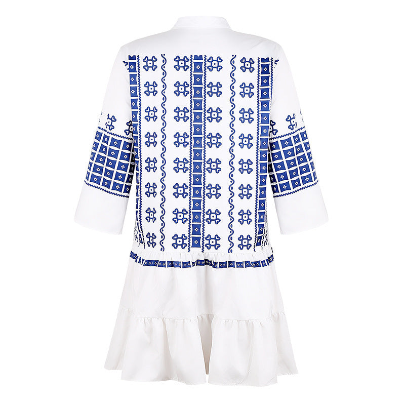 Robe ample à col en V et imprimé