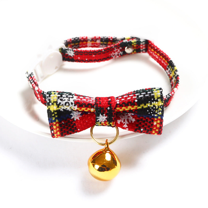 Nœud papillon réglable pour animal de compagnie, motif flocon de neige, motif écossais rouge de Noël