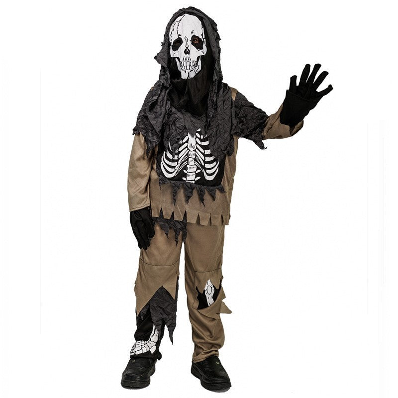 Costume de petit garçon effrayant d'Halloween avec crâne