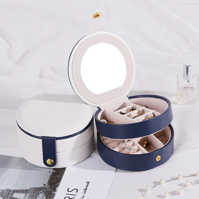 Boîte ronde portable Princess Mini petite boîte de rangement de bijoux de luxe simple à main