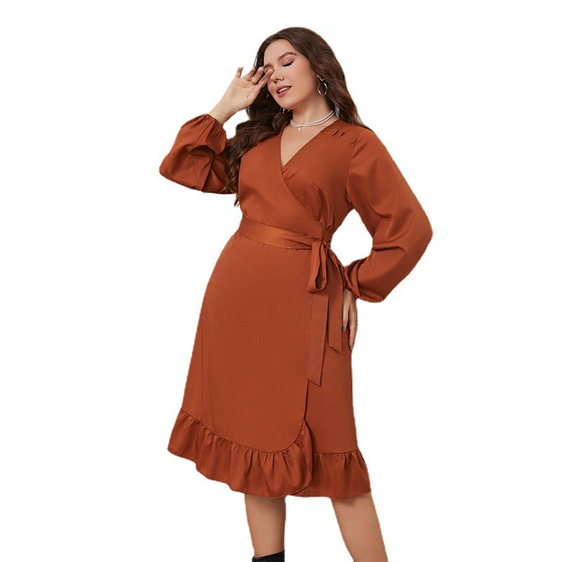 Vestido de cintura de una pieza de manga larga a la moda para mujer