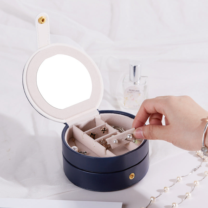 Boîte ronde portable Princess Mini petite boîte de rangement de bijoux de luxe simple à main
