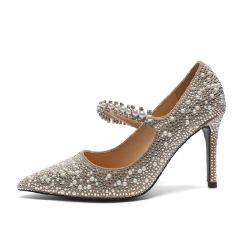 Tacones altos con punta de cristal y tacón de aguja para banquete de hadas