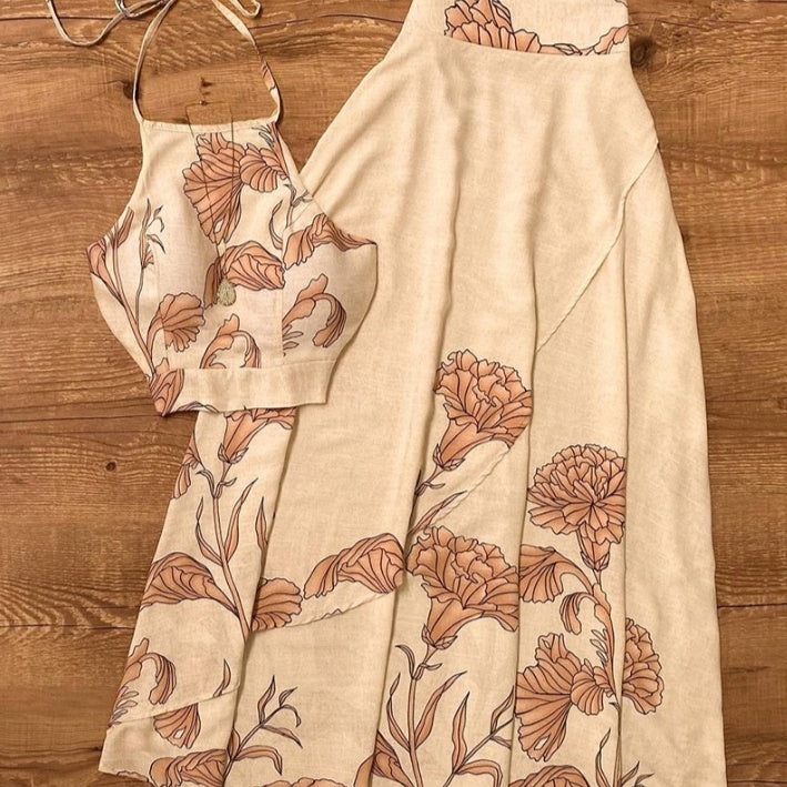 Halterneck With Suspenders Tied Top A- Line Dress Suit