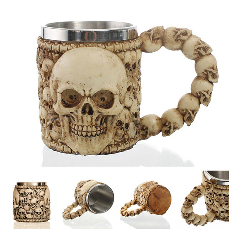 Taza de Halloween con impresión de copa de vino de metal y calavera