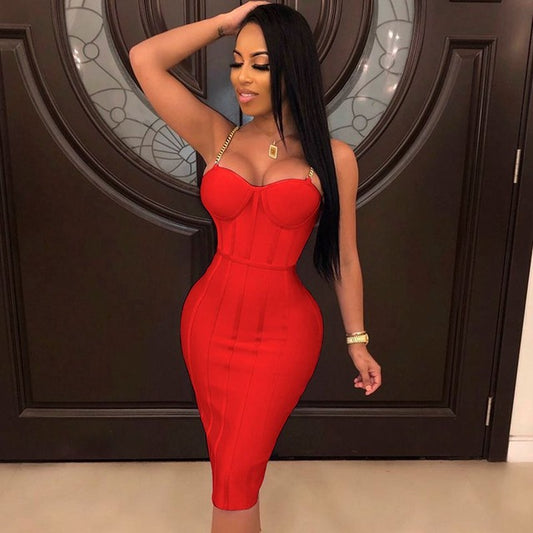 Ladies Sexy Spaghetti Strap Bandage Dress