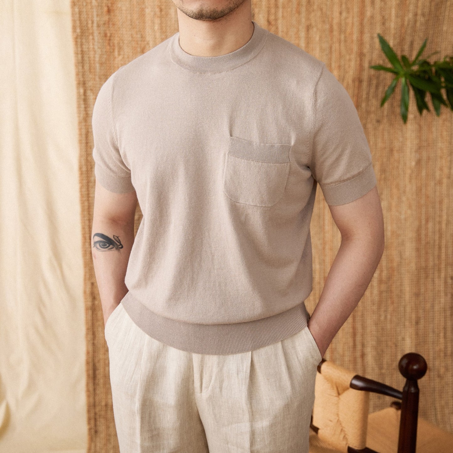 T-shirt tricoté de couleur unie pour homme tendance