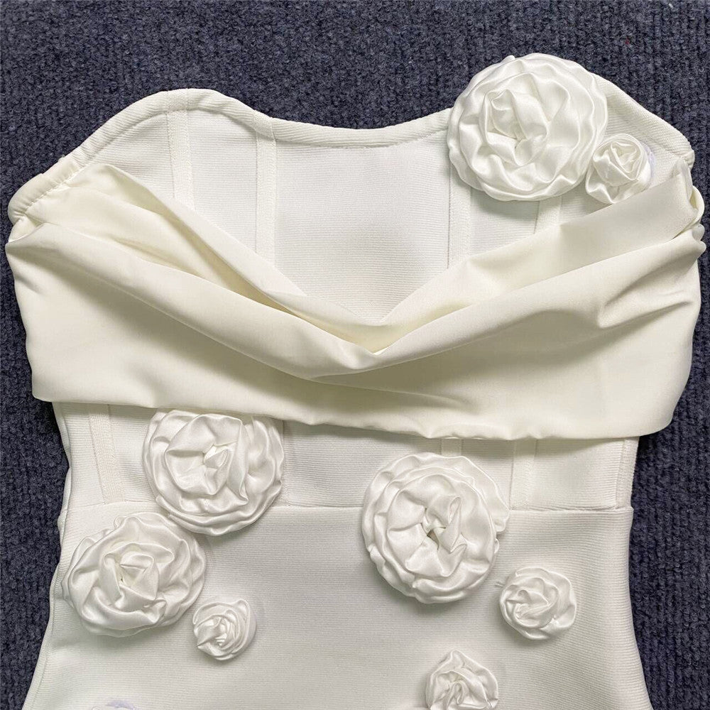 Women's Graceful Tube Top Pleated Flower Dress