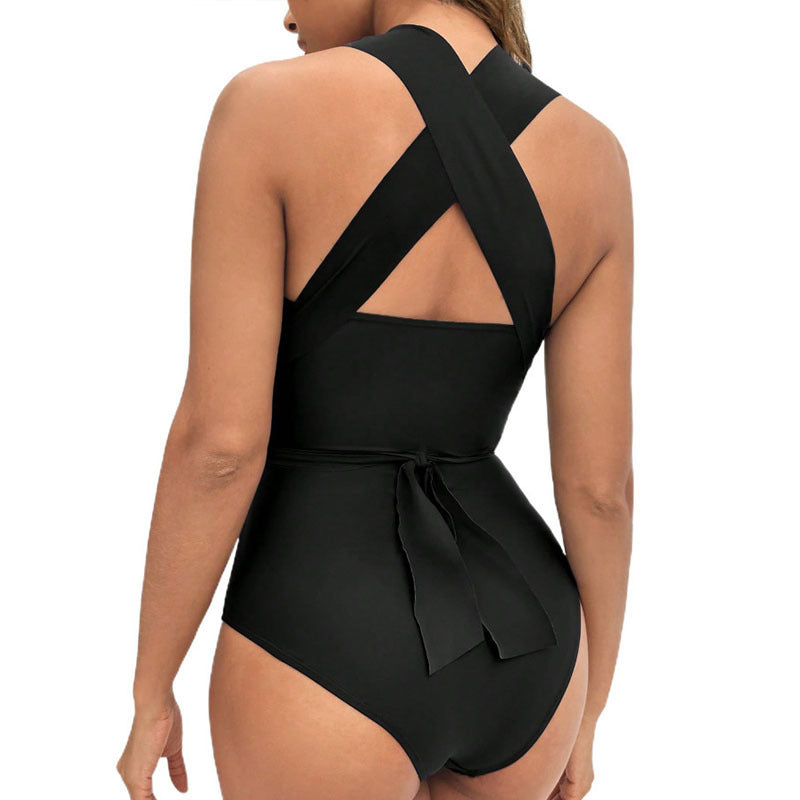 Traje de baño de una pieza adelgazante con cuello halter para mujer