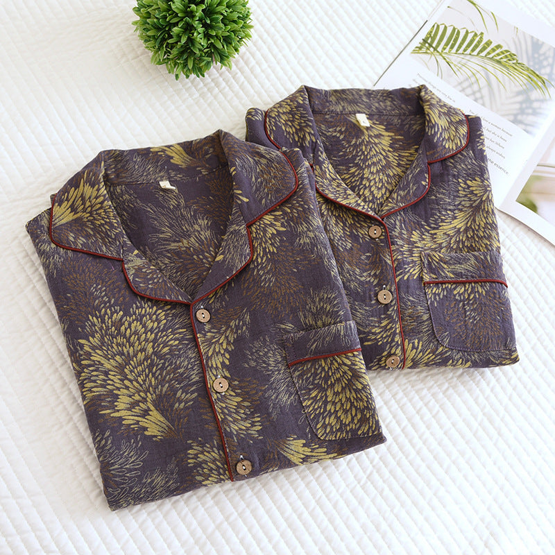 Pijama de algodón teñido en hilo para pareja de invierno, manga larga, se puede utilizar como ropa de abrigo, ropa de casa, traje para hombre