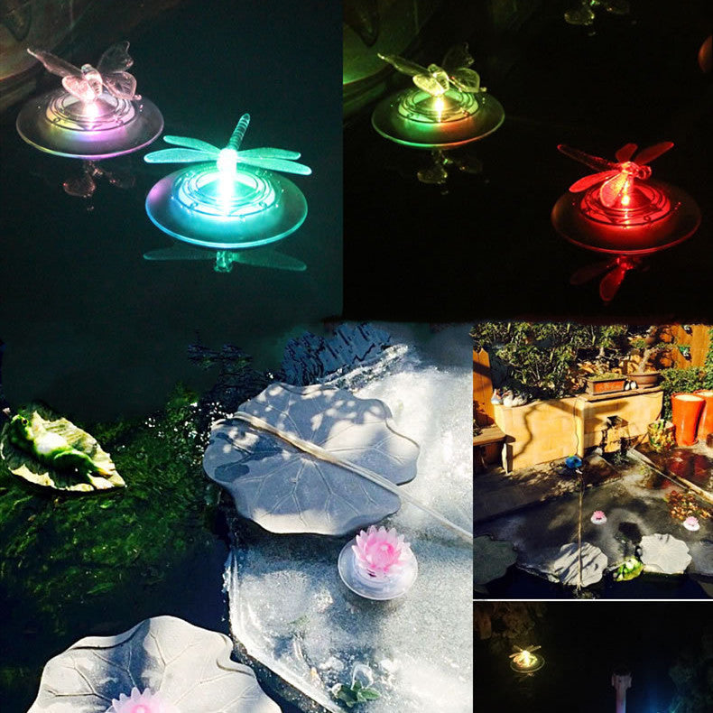 Lámpara flotante LED Solar con forma de libélula y mariposa, luz de agua para estanque de jardín, natación creativa