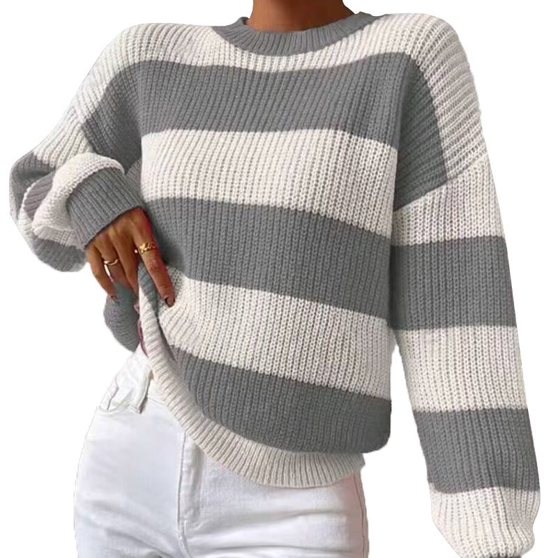Pull rayé ample à manches longues pour femme