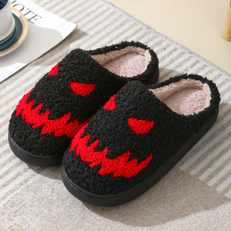 Chaussons d'hiver chauds à imprimé tête de mort pour Halloween, pantoufles d'intérieur en coton pour hommes et femmes