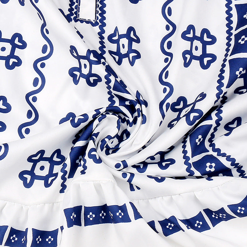 Robe ample à col en V et imprimé
