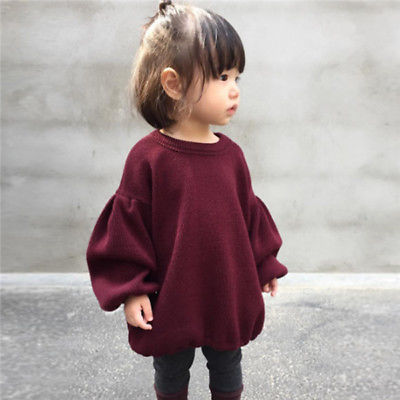Camiseta de manga farol de color liso para niñas de primavera