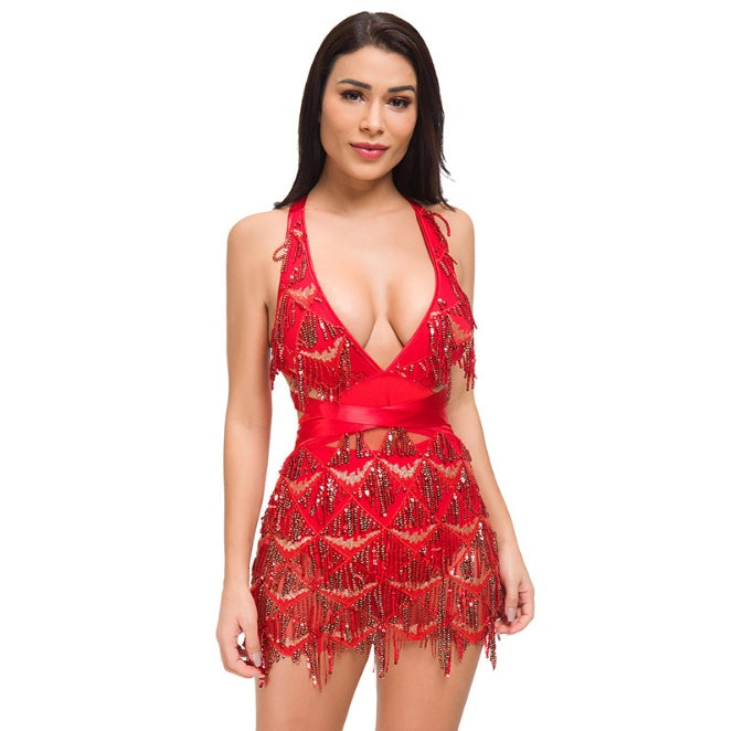 Robe sexy à paillettes dos nu