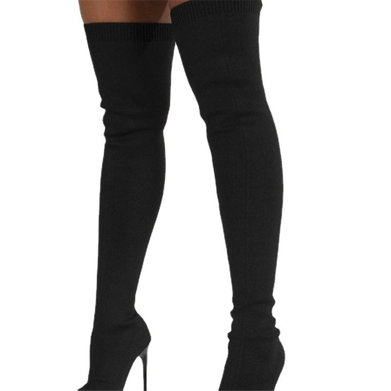 Botas de punto por encima de la rodilla con tacón alto para mujer