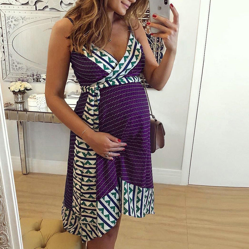 Vestido de maternidad con tirantes y estampados europeos y americanos