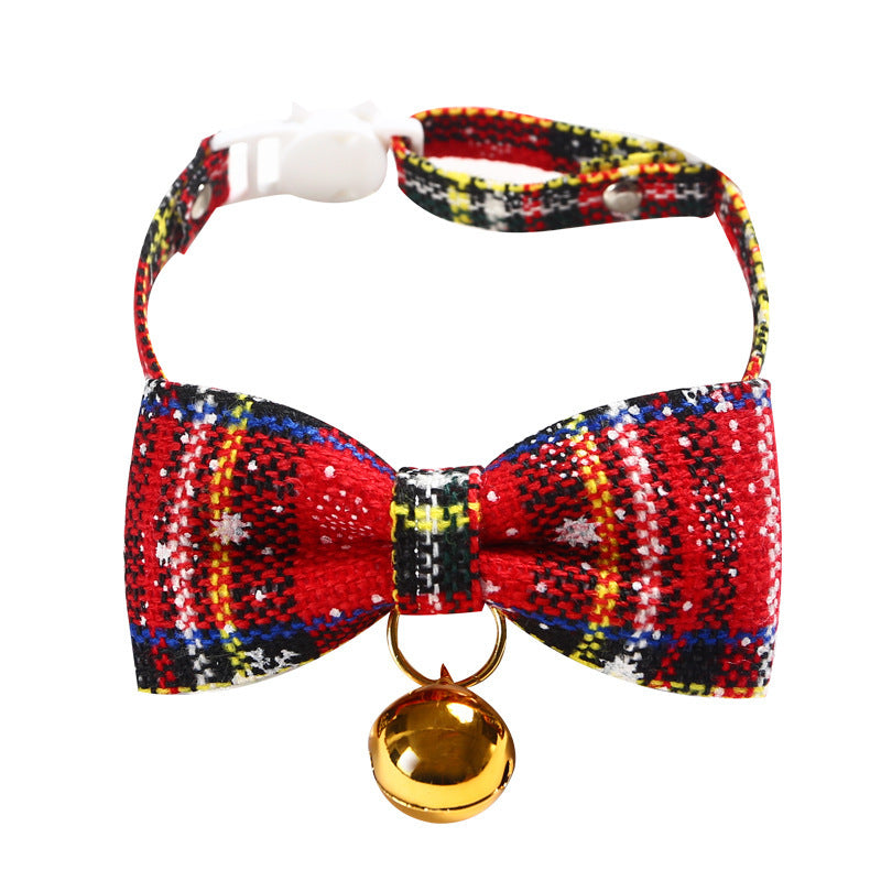 Nœud papillon réglable pour animal de compagnie, motif flocon de neige, motif écossais rouge de Noël