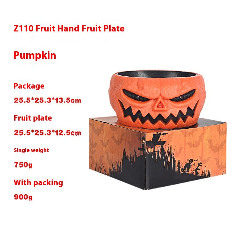 Cuenco de plástico con forma de calabaza para dulces de Halloween con mano activada por movimiento, platos para servir de Halloween, cuenco de calabazas de Halloween que funciona con pilas para fiestas de truco o trato