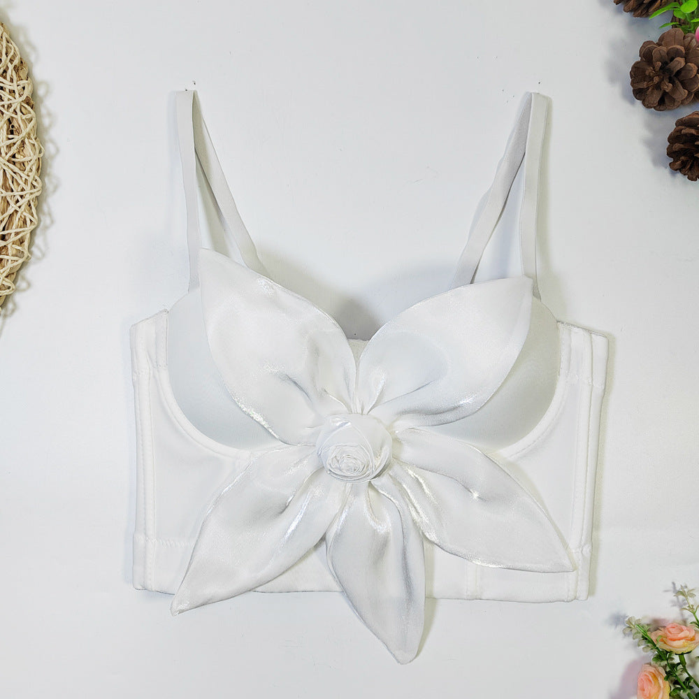Soutien-gorge à nœud tridimensionnel, grande fleur, arête de poisson, vêtements d'extérieur, haut exagéré pour femme de carnaval